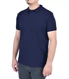Koszulki męskie - M17 Męska recyklingowana klasyczna gładka koszulka polo z krótkim rękawem bawełna top sport na co dzień praca, granatowy, S - grafika 1