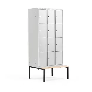 Szafa schowkowa CLASSIC, 4 schowki w pionie, z ławeczką, 3 moduły, 2120x900x550 mm, szary - Szafki biurowe - miniaturka - grafika 1