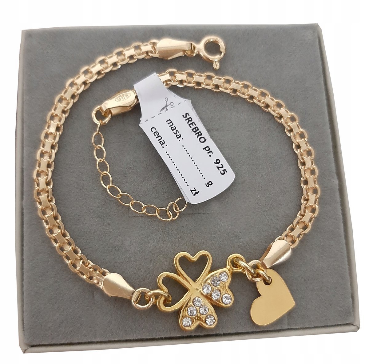 Złota szeroka bransoletka koniczynka SERCE SR925