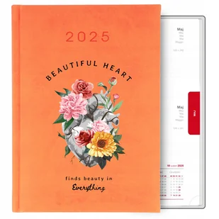 KALENDARZ POMARAŃCZOWY A5 2025 PREZENT MOTYW BEAUTIFUL HEART KWIATY WZORY - Notesy i bloczki - miniaturka - grafika 1