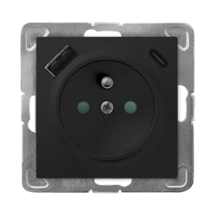 Gniazdo pojedyncze z ładowarką USB A+C IMPRESJA - czarny metalik - Gniazdka elektryczne - miniaturka - grafika 1