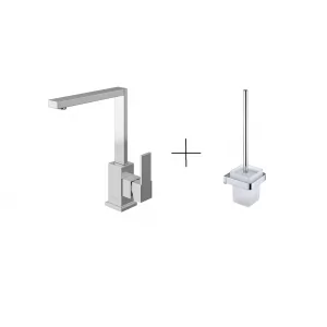 KOHLMAN QB150H + LU30620 CR EXCELENT BATERIA UMYWALKOWA CHROM + Lugano szczotka toaletowa, chrom - Baterie umywalkowe - miniaturka - grafika 1