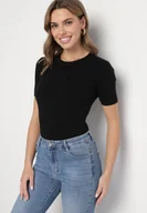 Koszulki i topy damskie - Czarny T-shirt z Ozdobnymi Ściągaczami Sanarella - miniaturka - grafika 1
