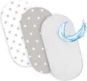 Prześcieradła dla dzieci - Zestaw prześcieradeł do gondoli wózka - 2 x pokrowiec + wodoodporny ochraniacz na materac poszewka na materac prześcieradło 75  x 35 cm gwiazdki bia.. - miniaturka - grafika 1