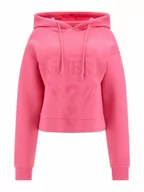 Bluzy sportowe damskie - Damska bluza dresowa nierozpinana z kapturem Guess New Alisa Hooded - różowa - GUESS - miniaturka - grafika 1