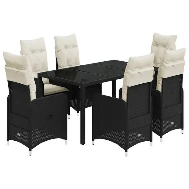 Zestaw bistro ogrodowy z czarnego rattanu PE - 4 krzesła, 1 stół 150x90x