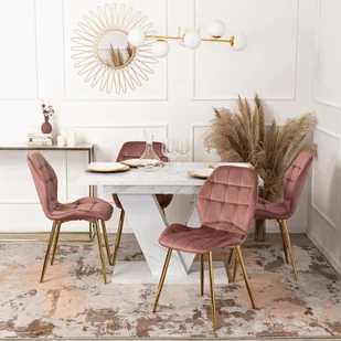 Stół Prostokątny Rozkładany CLARK 120-160 cm Biały Marmur Glamour - Stoły - miniaturka - grafika 1