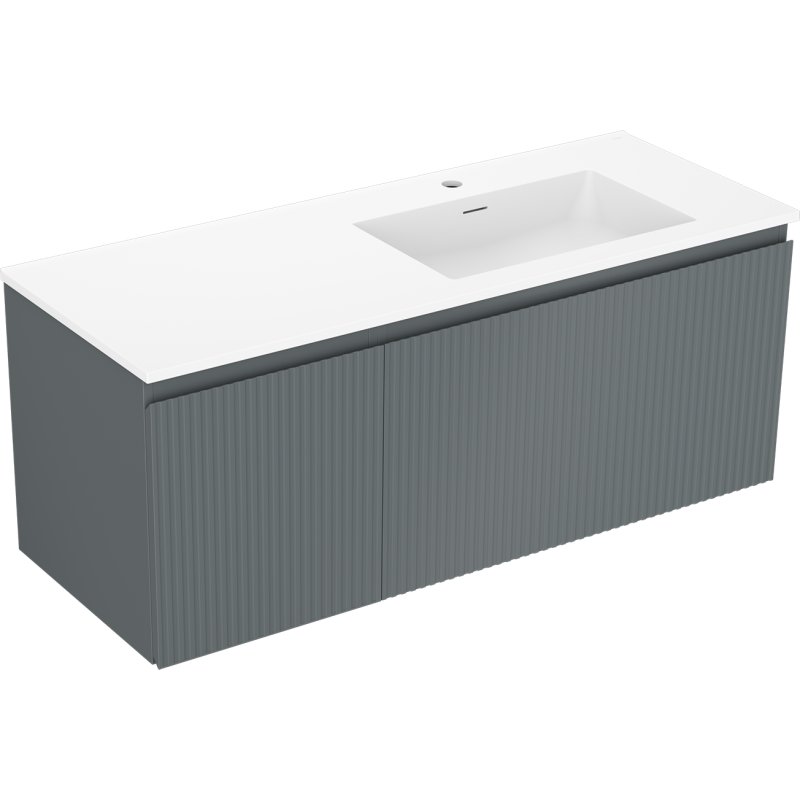 Mexen Rivel szafka łazienkowa 120 cm z umywalką Otis prawą, 1S, 1D, ryflowana, grafit/biała mat - 91A23-12047-3-BBFF66-W18P01