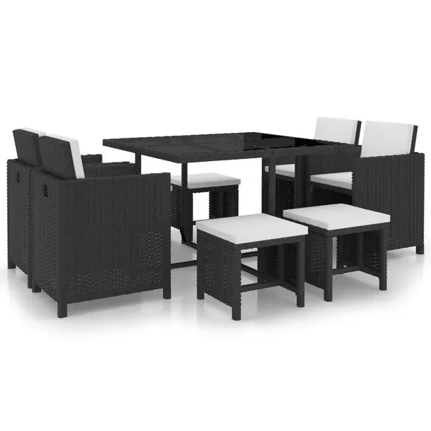 Stylowy zestaw mebli rattanowych czarny z poduszkami kremowymi 109x109x74 c