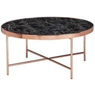 Ławy i stoliki kawowe - Designerski stolik kawowy WOHNLING o marmurowym wyglądzie w kolorze czarnym - okrągły Ø82,5 cm z miedzianą metalową ramą, duży stolik do salonu, stolik do salonu - miniaturka - grafika 1