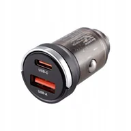 Ładowarki samochodowe - Ładowarka 12/24V USB 18W+USB-C 33W z pierścieniem przezroczysta czarna - miniaturka - grafika 1