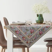 Obrusy i serwetki - Obrus dekoracyjny gobelin 100x100 Eurofirany popielaty czerwony ogrodowe kwiaty - miniaturka - grafika 1