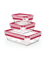Akcesoria i części AGD - Emsa CLIP ' CLOSE glass food storage jar, 3-piece set transparent/red, rectangular, 3 jars + 3 lids - miniaturka - grafika 1