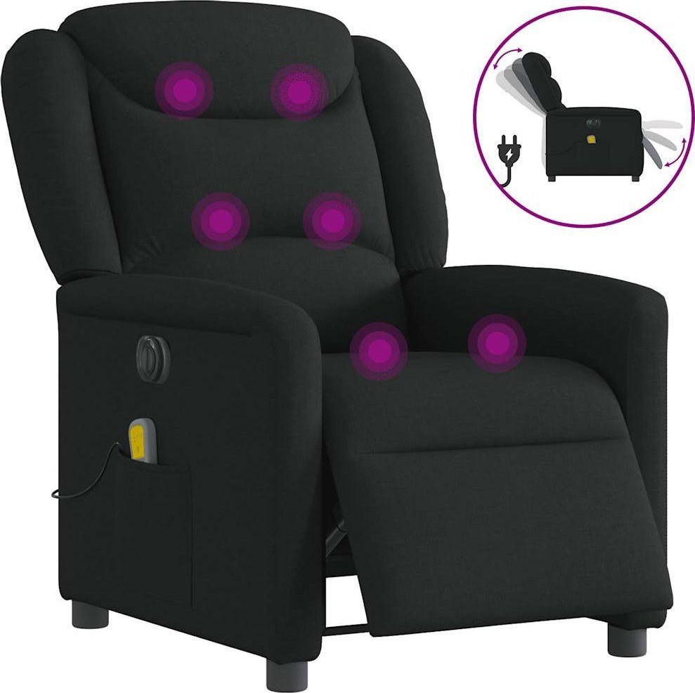 vidaXL vidaXL Rozkładany fotel masujący, elektryczny, czarny, tkanina