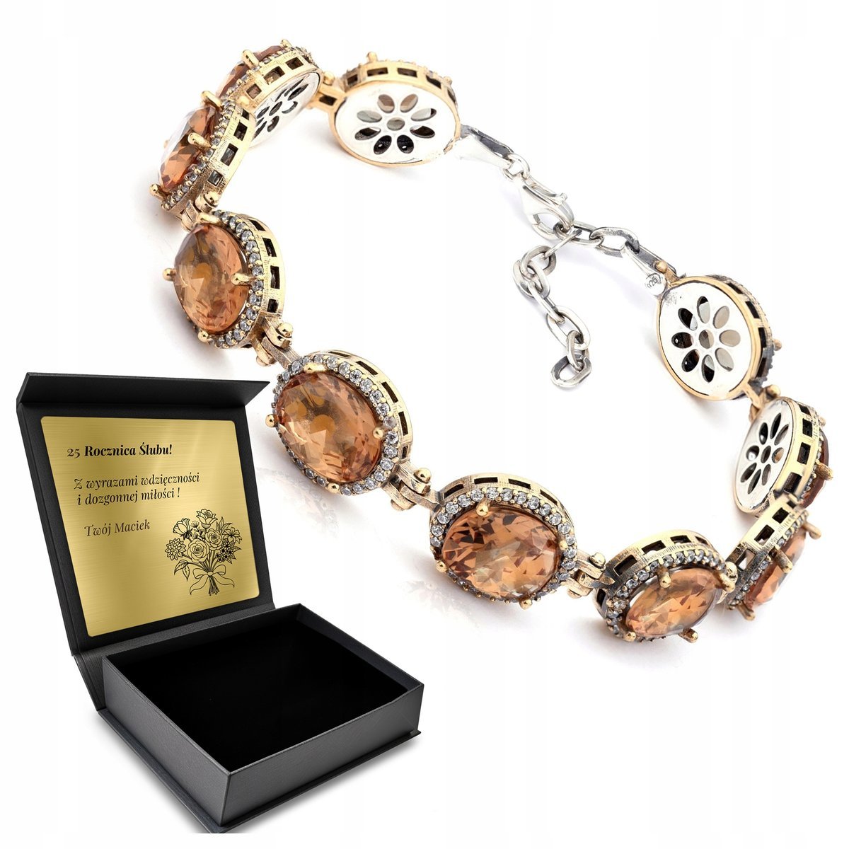 Bransoletka Srebrna Z Cyrkoniami Zultanit Biżuteria Dla Kobiety + Grawer