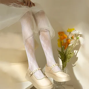 TEMU Dziewczęce oddychające siatkowe skarpetki księżniczki z detalami w szpic - białe skarpetki do kostki z koronką dla komfortu na każdą porę roku, - Rajstopy dziecięce - miniaturka - grafika 1