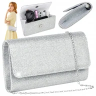 Torebki damskie - TOREBKA WIECZOROWA SREBRNA BŁYSZCZĄCA KOPERTÓWKA WIZYTOWA NA ŚLUB WESELE - miniaturka - grafika 1