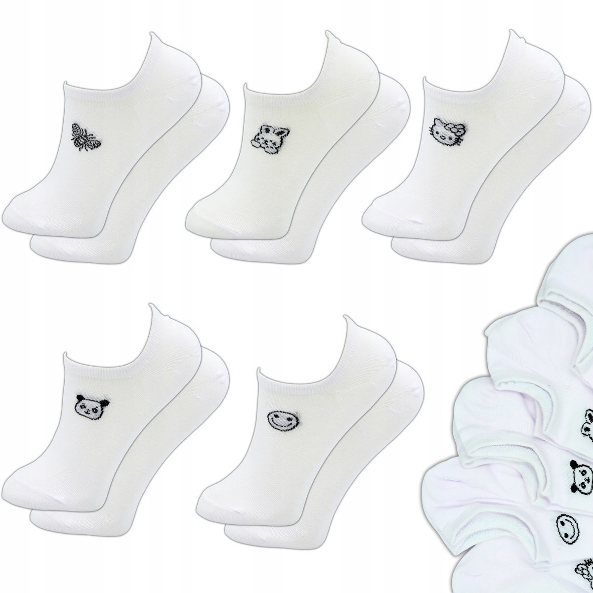 Skarpety Damskie Krótkie Skarpetki 5 PAR 36-38 BAMBUSOWE STOPKI BIAŁE WZÓR