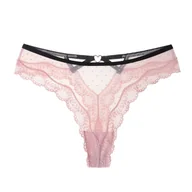 Majtki damskie - Stringi damskie różowe paseczki siateczka z koronką - M - miniaturka - grafika 1