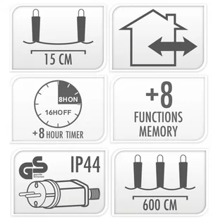 LAMPKI CHOINKOWE KURTYNA ŚWIETLNA ZEW 180 LED TIMER ZIMNY BIAŁY KABEL TRANSPARENTNY - Oświetlenie świąteczne - miniaturka - grafika 2