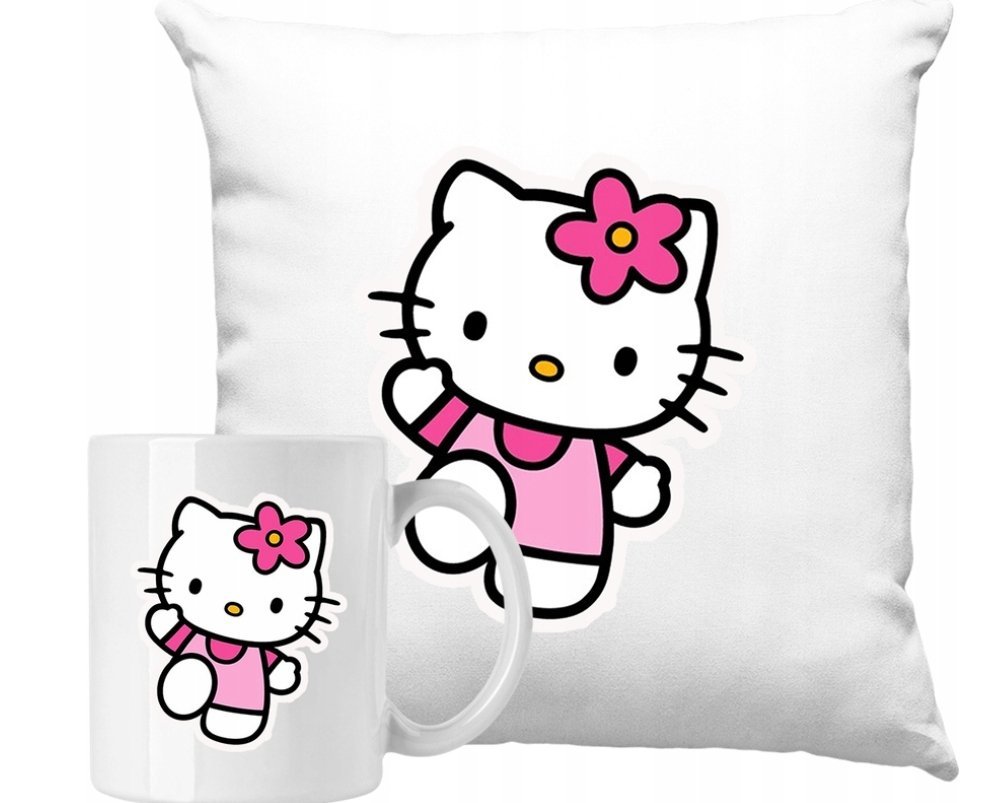 ZESTAW PODUSZKA + KUBEK Hello Kitty Kot Kotek Cat Pomysł Na Prezent +IMIĘ