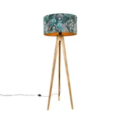 Lampy stojące - QAZQA Statyw vintage drewno z kapturem pawi zielony 50 cm - Tripod Classic - miniaturka - grafika 1