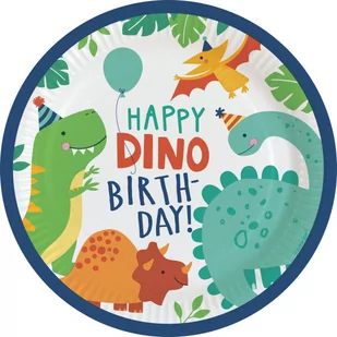 Talerze Dino-Mite okrągłe papier 23cm 8szt - Dekoracje i nakrycia stołu na imprezę - miniaturka - grafika 1
