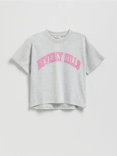 Reserved - Krótki t-shirt z nadrukiem - jasnoszary - Koszulki dla dziewczynek - miniaturka - grafika 1