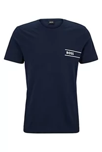 BOSS Męski t-shirt TShirtRN 24 z bawełny ekologicznej z paskami i logo, granatowy, S - Koszulki męskie - miniaturka - grafika 1
