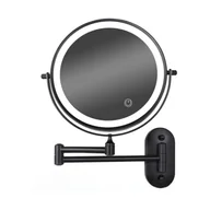 Lusterka do makijażu - 8-calowe lustro do makijażu LED montowane na ścianie, ściemnialne, dwustronne, 5-krotne powiększenie (czarne) - miniaturka - grafika 1