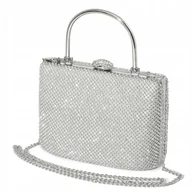 Torebki damskie - Torebka Damska Wizytowa Kopertówka Puzderko Na Łańcuszku Cyrkonie Srebrna - miniaturka - grafika 1