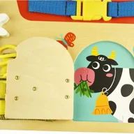 Zabawki interaktywne dla dzieci - Tooky toy Drewniana tablica manipulacyjna dla dzieci Zamki Zębatki Pętle - miniaturka - grafika 1