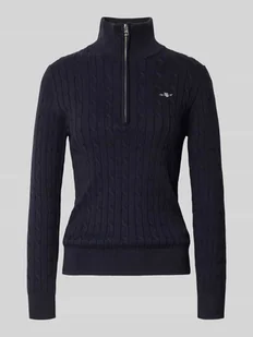 Bluza z kołnierzem, wyhaftowanym logo i ściegiem warkoczowym - Bluzy damskie - miniaturka - grafika 1