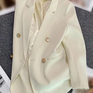 Marynarki i żakiety damskie - TEMU Sunygal Damska Elegancka Marynarka z Podwójnym Zapięciem - Jednokolorowa z Długim Rękawem i Kształtem w Sylwetkę H, ze Złotymi Guzikami - miniaturka - grafika 1