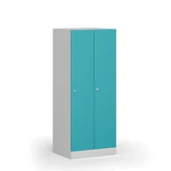 Szafki biurowe - Szafka ubraniowa obniżona, 2 schowki, 1500 x 600 x 500 mm, zamek cylindryczny, drzwi zielone - miniaturka - grafika 1