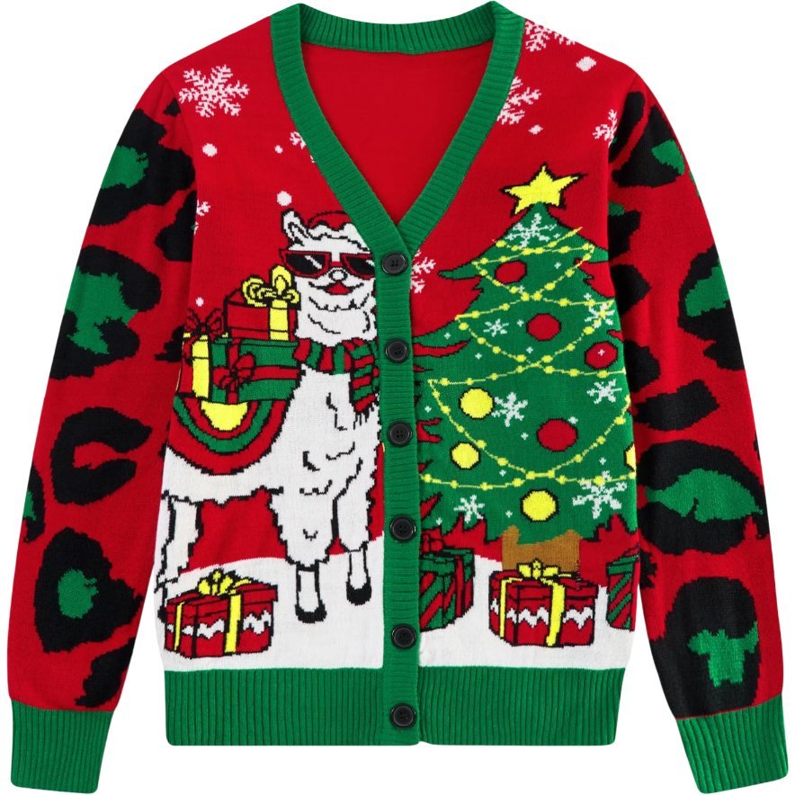 Damski Sweter Kardigan Świąteczny Wzorzysty Rozpinany V-Neck Miękki XL