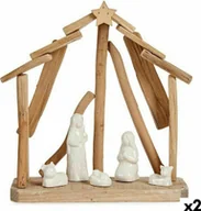 Ozdoby bożonarodzeniowe - Łóżeczko bożonarodzeniowe z ceramiki brązowo-białe 2 sztuki 25 x 28 x 10 cm naturalne drewno (2 sztuki) - miniaturka - grafika 1