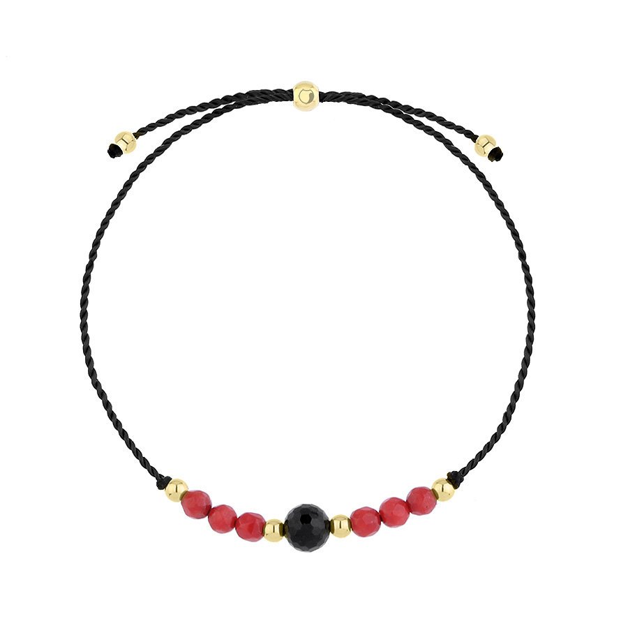 Bransoletka zodiakalna Baran Czerwony koral i turmalin na sznurku