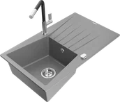 Zlewozmywaki z baterią - Mexen Cesar zlewozmywak granitowy 1-komorowy z ociekaczem i baterią kuchenną Flora, szary - 6514-71-670401-07 - miniaturka - grafika 1