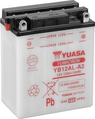 Akumulator Kwasowy/Rozruchowy YUASA 12V 12 6Ah 150A P+ Obsługowy elektrolit w zestawie 134x80x160mm Suchoładowany z elektrolitem wymagana ilość elektrolitu 0,75l YB12AL-A2 pasuje do: APRILIA ARRECIFE