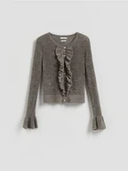 Swetry damskie - Reserved - Kardigan z falbankami - brązowy - miniaturka - grafika 1