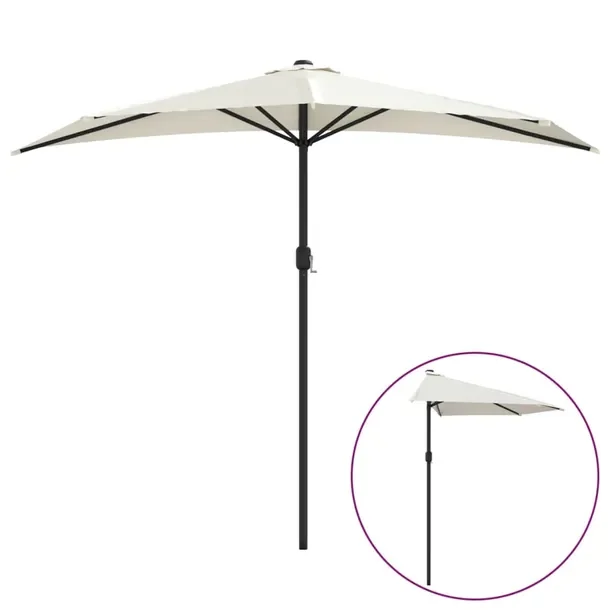 Parasol balkonowy UV, półokrągły, piaskowy, 270x144x222 cm, poliester