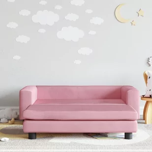 vidaXL Sofa dziecięca z podnóżkiem, różowa, 100x50x30 cm, aksamit - Meble do sypialni - miniaturka - grafika 1