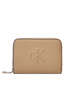 Calvin Klein Jeans Mały Portfel Damski Sculpted Med Zip Around Wallet LV04K1004G Beżowy - Portfele - miniaturka - grafika 1