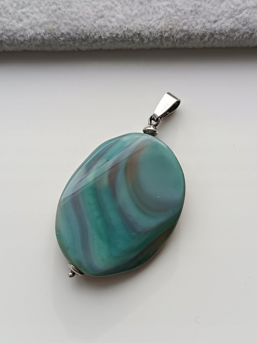 OWALNA ZAWIESZKA WISIOREK ZIELONY MIĘTOWY AGAT SREBRO 925 4cm x 3,5 cm