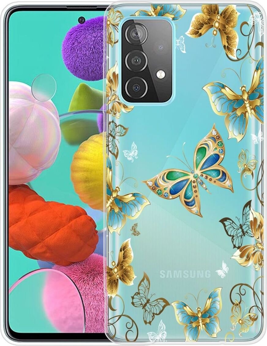 Etui na telefon komórkowy Samsung Cienkie etui ochronne Bumper shell Transparent, Kolor: Butterflies Gold, Wybierz model: Samsung Galaxy A52 5G