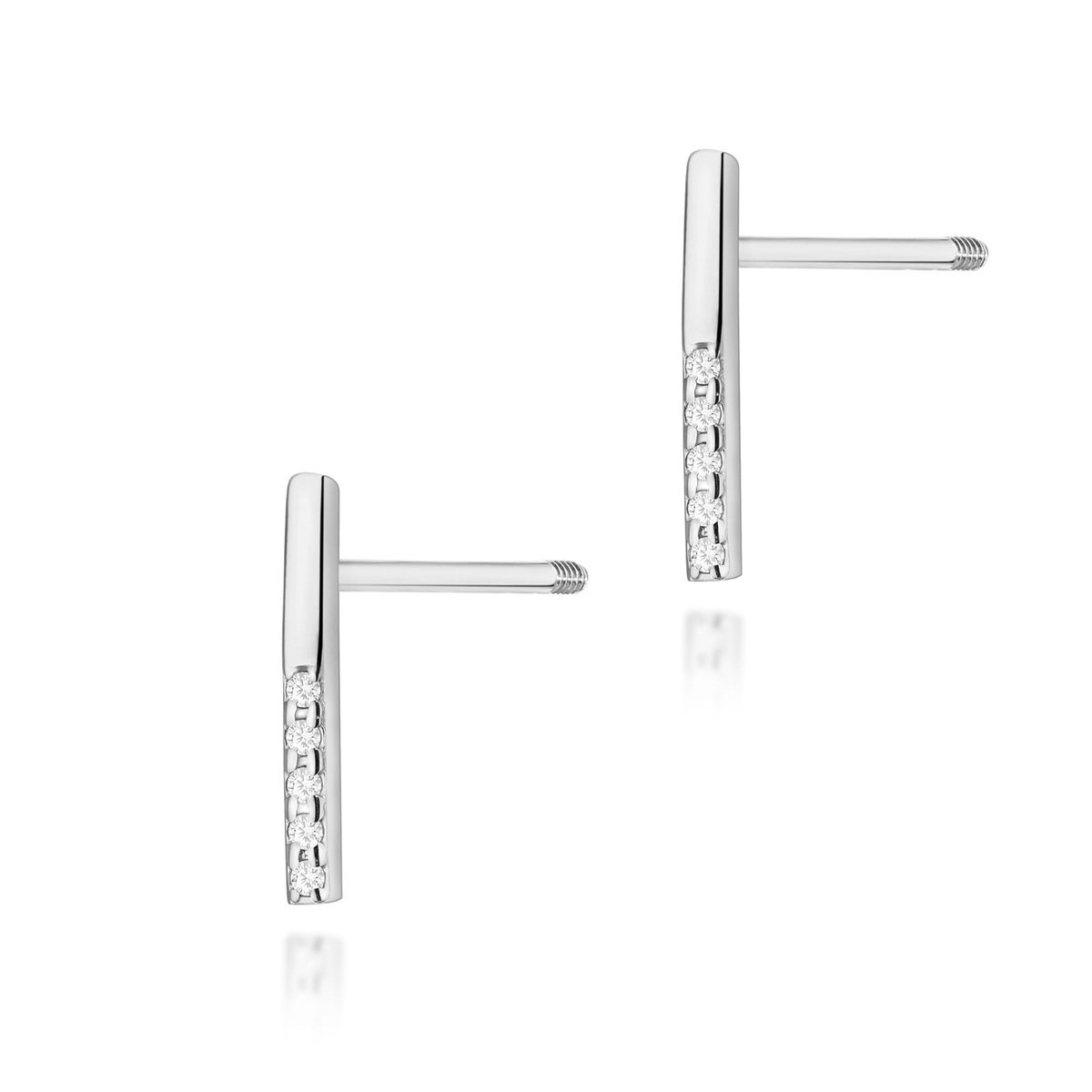 Złote kolczyki z diamentami białe złoto sztyft zakręcany pr. 585