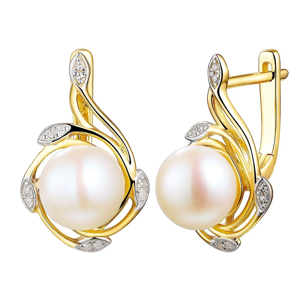 Kolczyki złote Au 585 z Perłami i diamentami 0,08ct