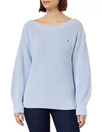 Swetry damskie - Tommy Hilfiger Damski sweter z dzianiny w łódce z bawełny prążkowanej, niebieski (Breezy Blue), L - miniaturka - grafika 1