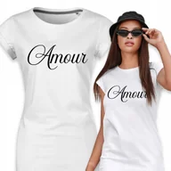 Koszule damskie - PIŻAMA DAMSKA BIAŁA Koszula Nocna Wygodna Na Prezent Napisy AMOUR Wzory - M - miniaturka - grafika 1